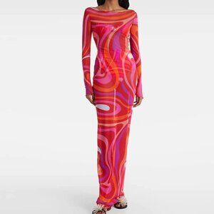 Emilio Pucci Marmo printed mesh maxi dress